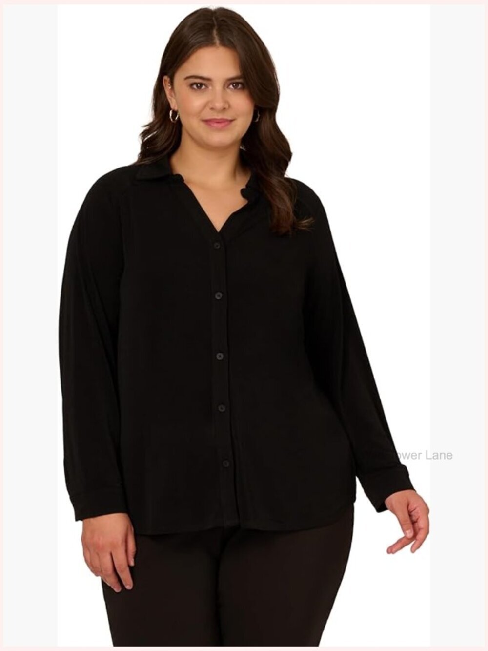 Knit Button Front V-Neck Long Sleeve Top Moss Crepe